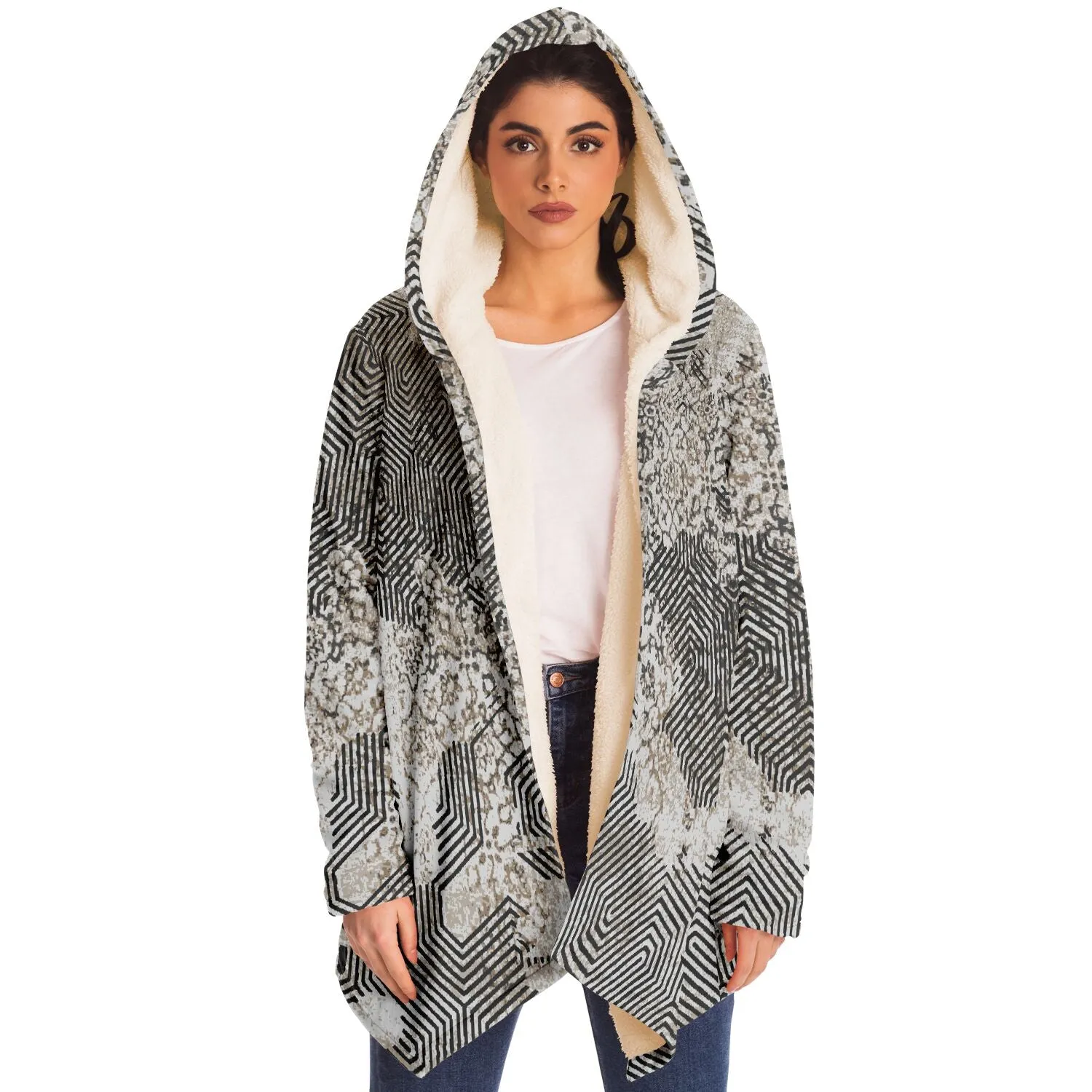 Past and Future Cuddle Cloak | Beige, Brown, Cream | Unisex Minky Sherpa Hooded Coat by Manifestie