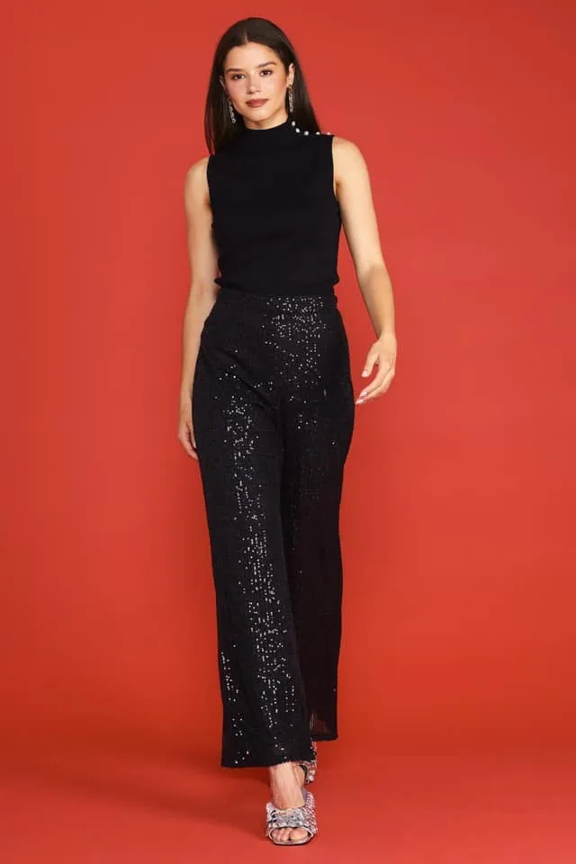 Penthouse Black Sequin Flare Pants