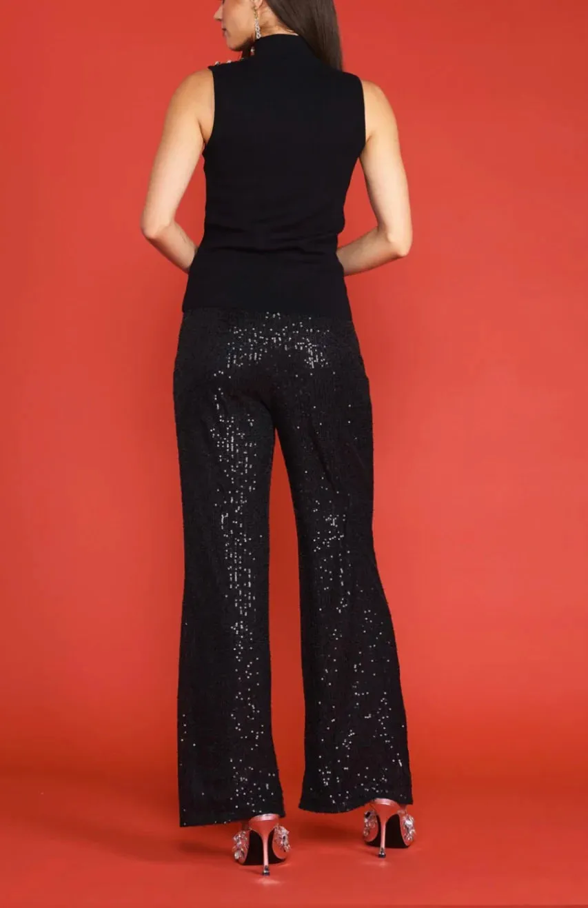 Penthouse Black Sequin Flare Pants