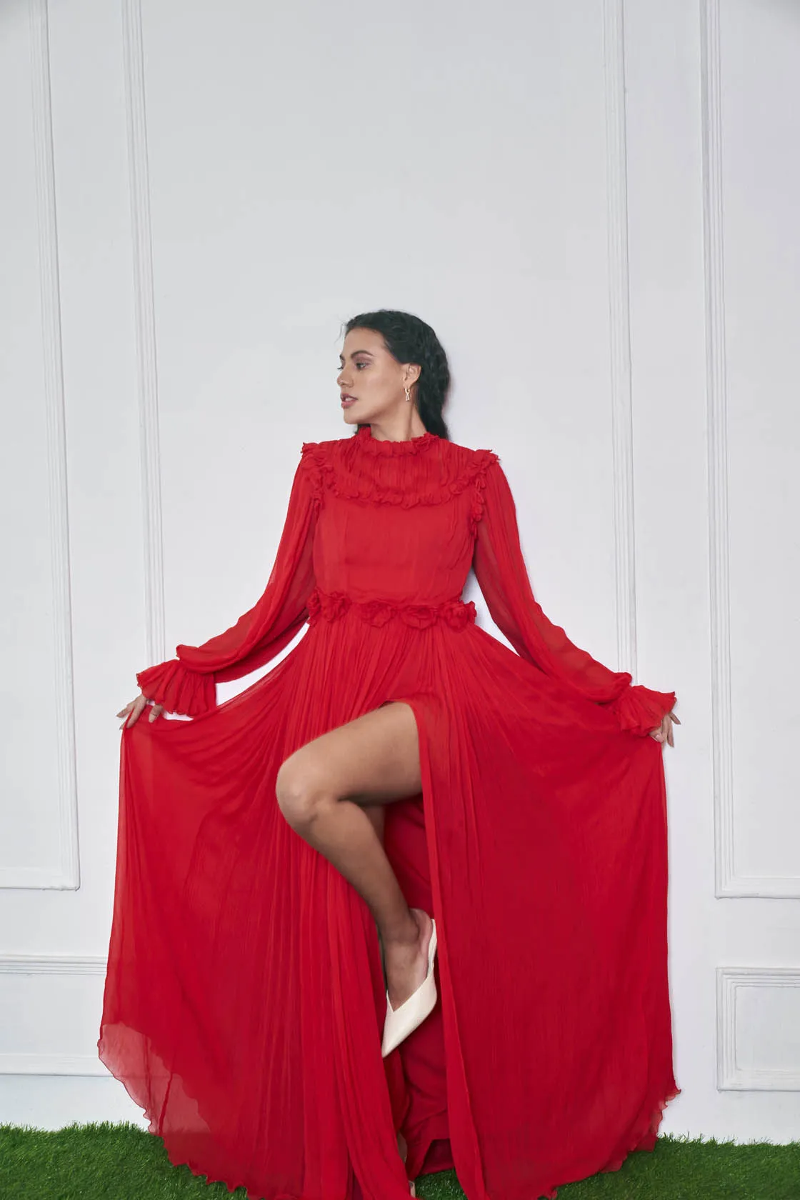 Poetry of Love Chiffon Red Maxi Slit Dress