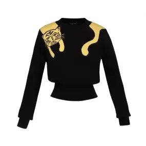 Pre Order:  Black Cartoon Jacquard Round Neck Knit Sweater