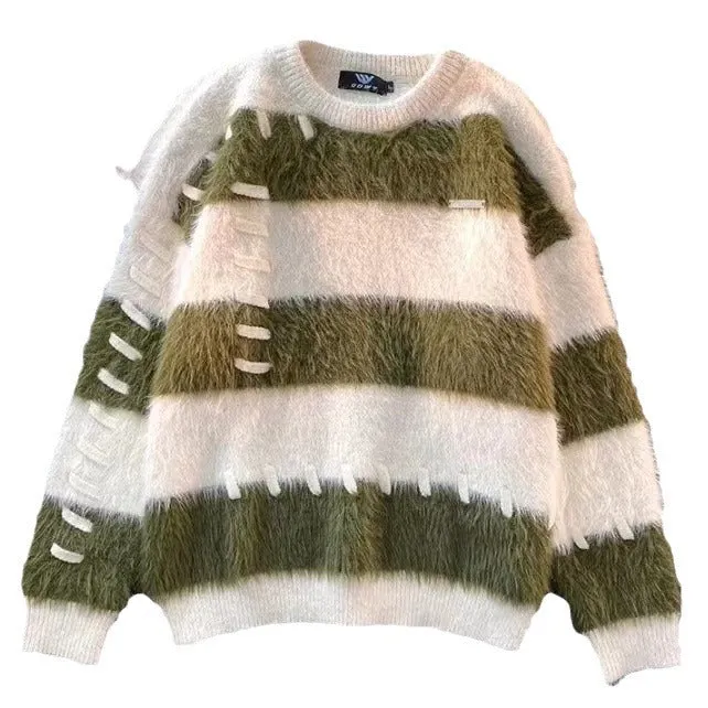 Pre Order:  Classic Striped Stitched Knitted Fluffy Sweater