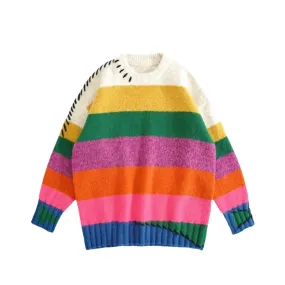 Pre Order:  Retro Rainbow Striped Loose Knitted Sweater