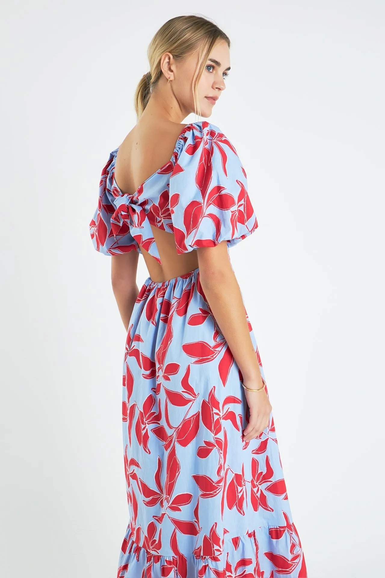 Print Back Bow tie Maxi Dress