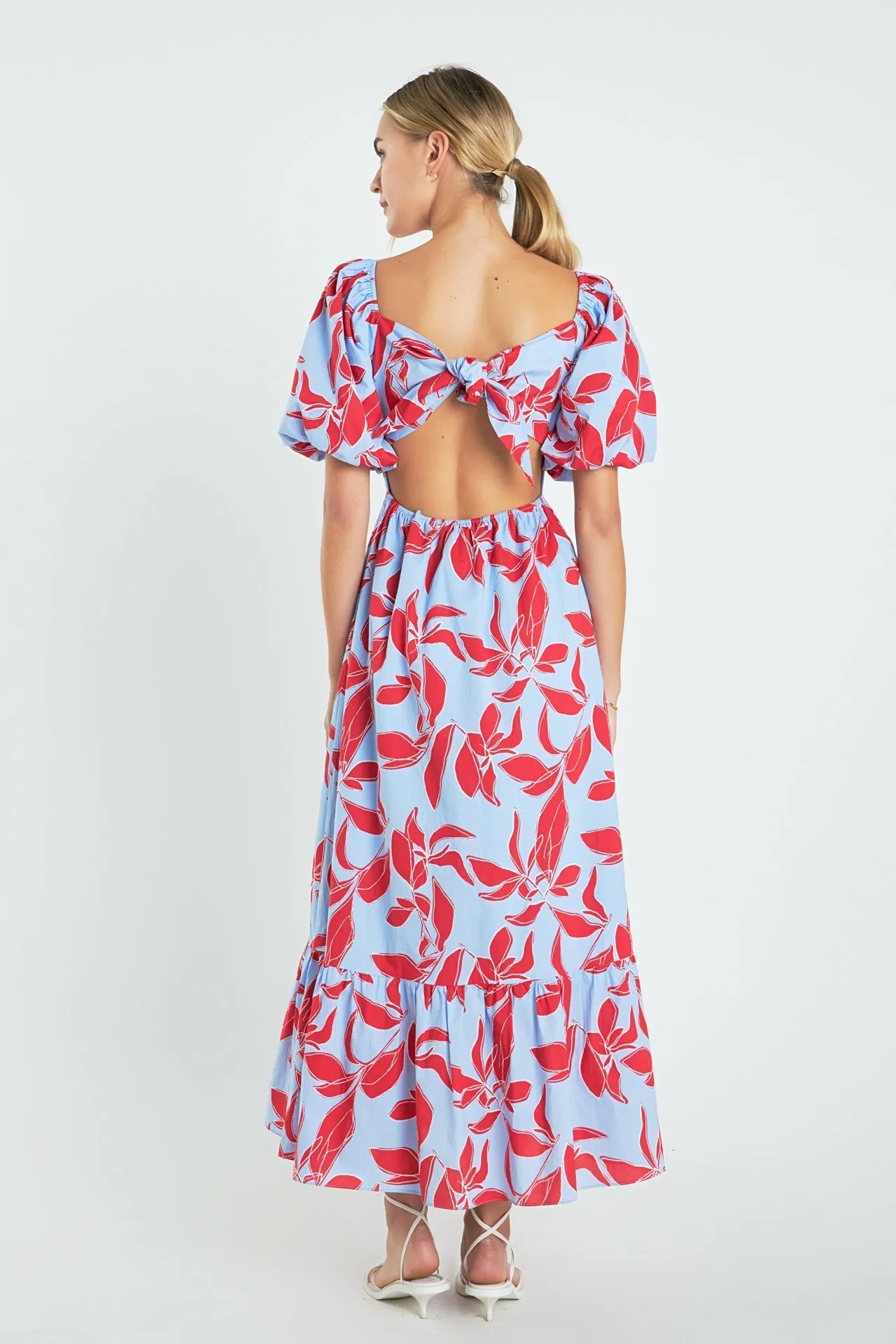 Print Back Bow tie Maxi Dress