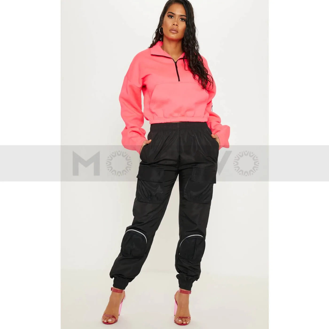 PTL Neon Pink Oversized Zip Front Sweatshirt