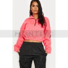 PTL Neon Pink Oversized Zip Front Sweatshirt