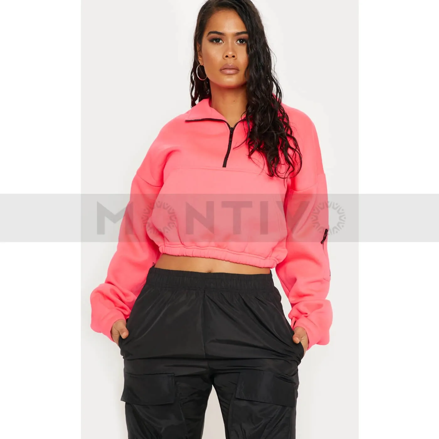 PTL Neon Pink Oversized Zip Front Sweatshirt