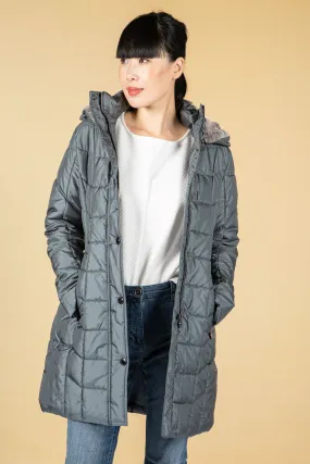 Quilted Long Coat in Cool Graphite