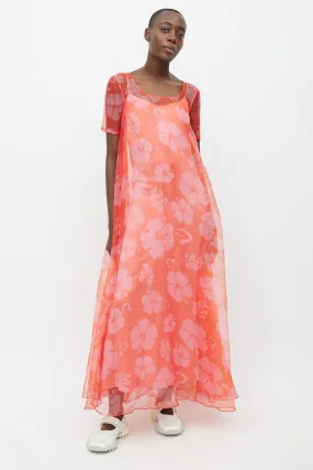 Red Maui Floral Sheer Dress