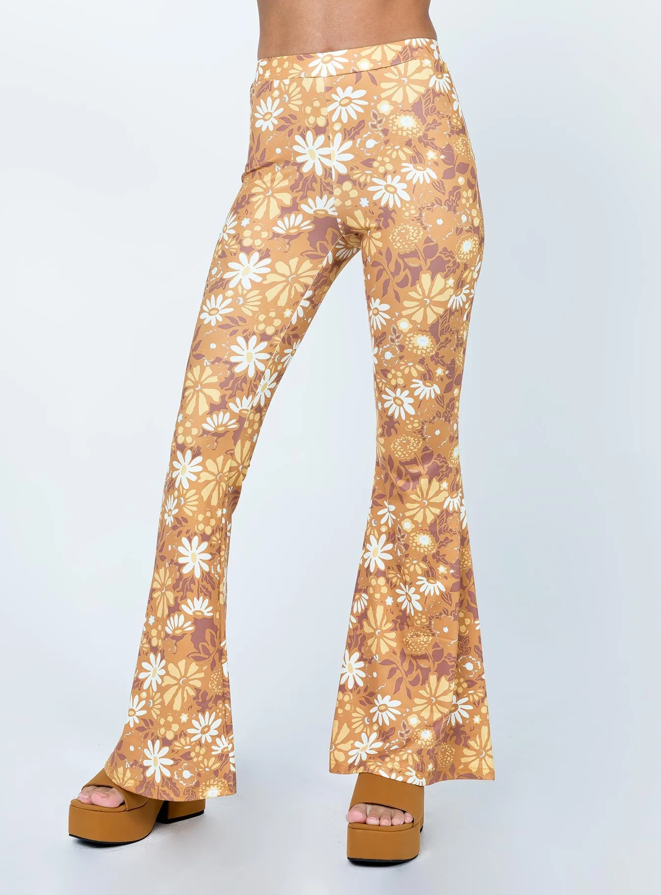 Retro Floral Flare Pants Orange