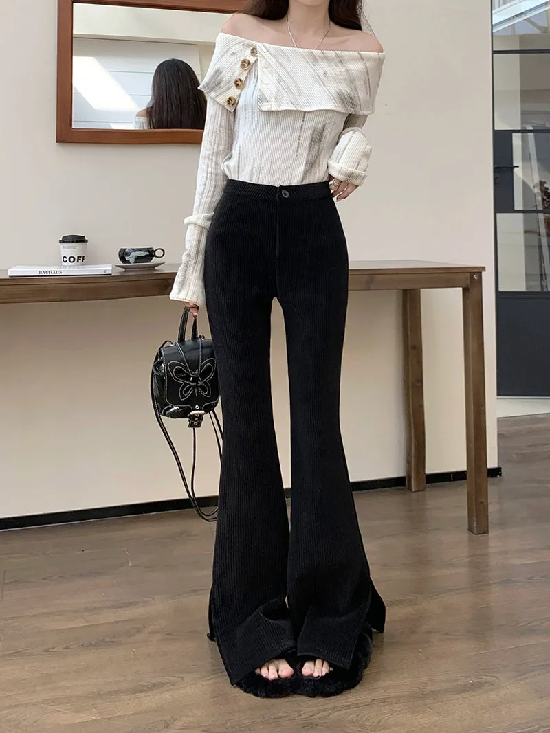 Retro lazy style micro flared pants