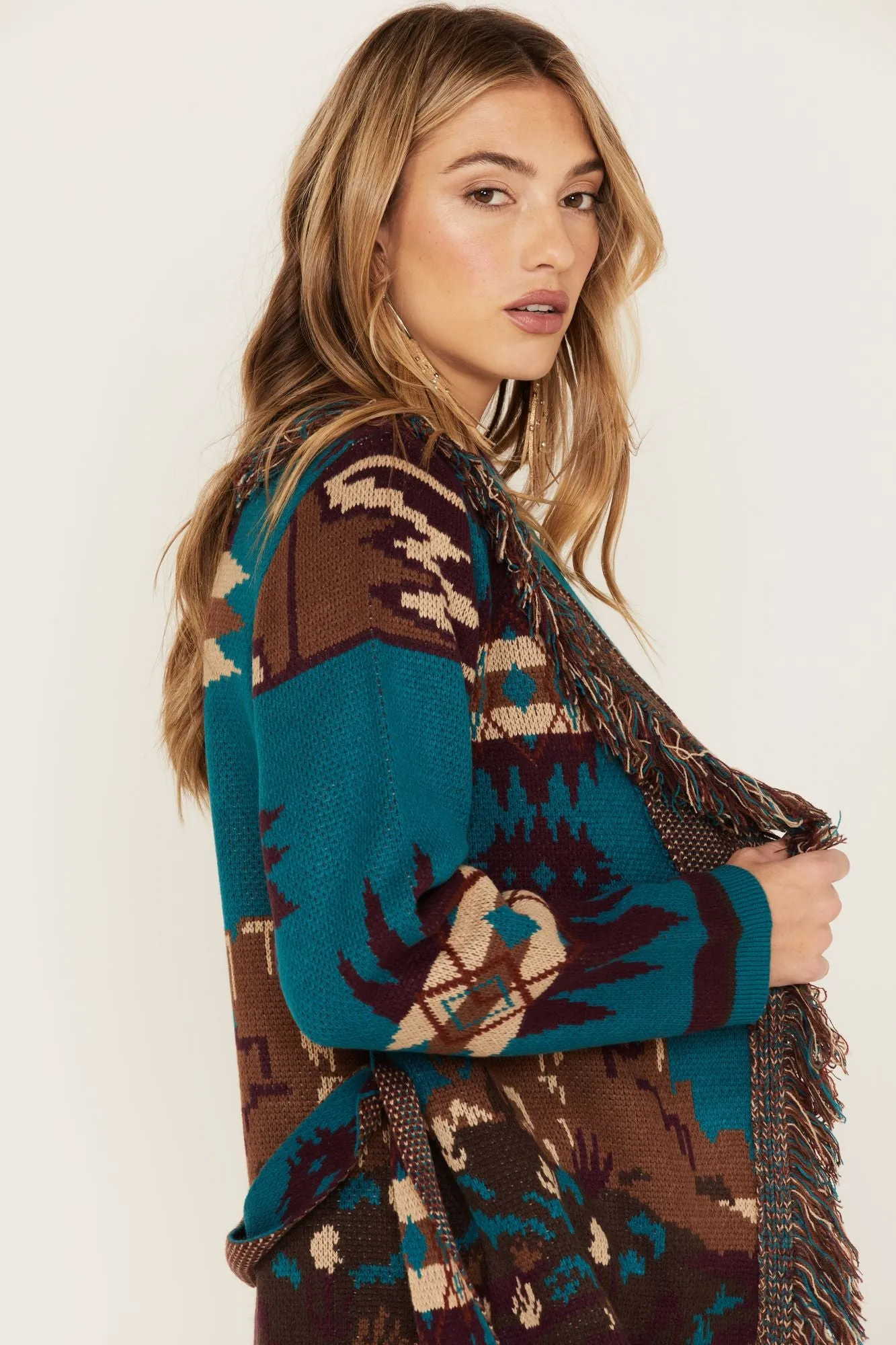 River Run Southwestern Print Belted Cardigan Sweater