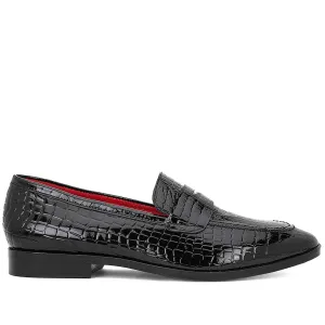 Saint Lucas Croco Embossed Black Leather Moccasins