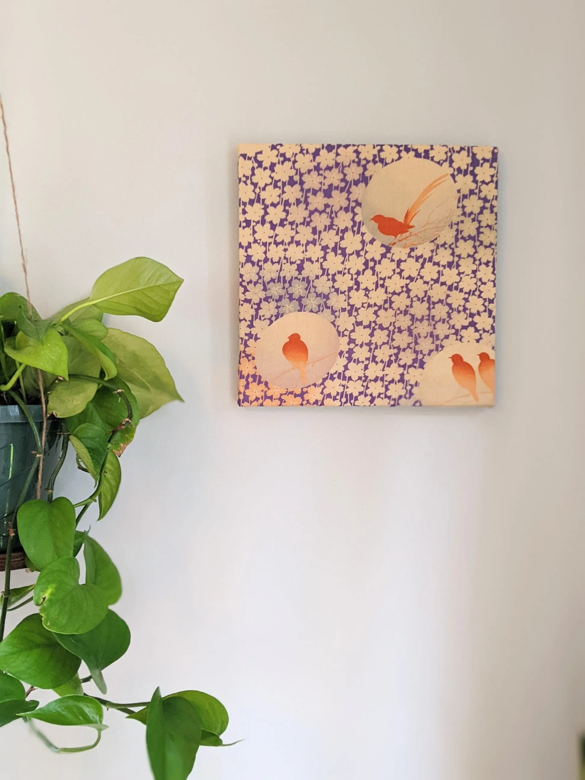 Sakura with orange birds wall art