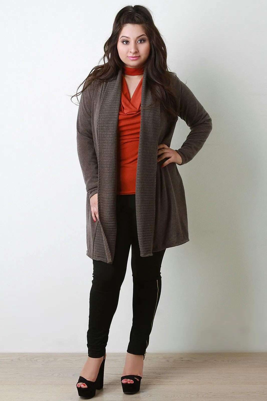 Shawl Collar Open Front Longline Cardigan