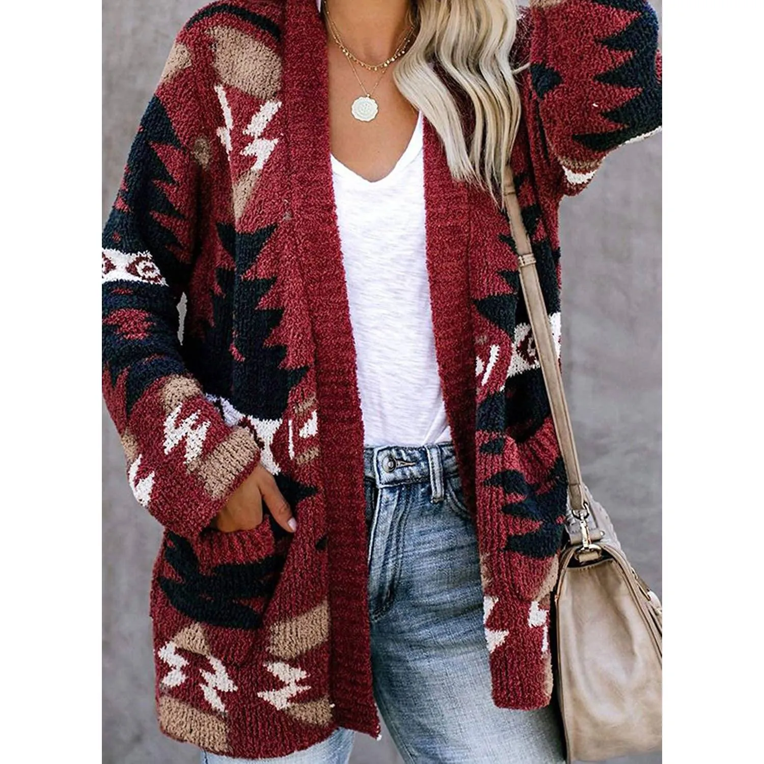 Sidefeel Women Open Front Cardigan Sweater Button Down Knit Sweater Coat