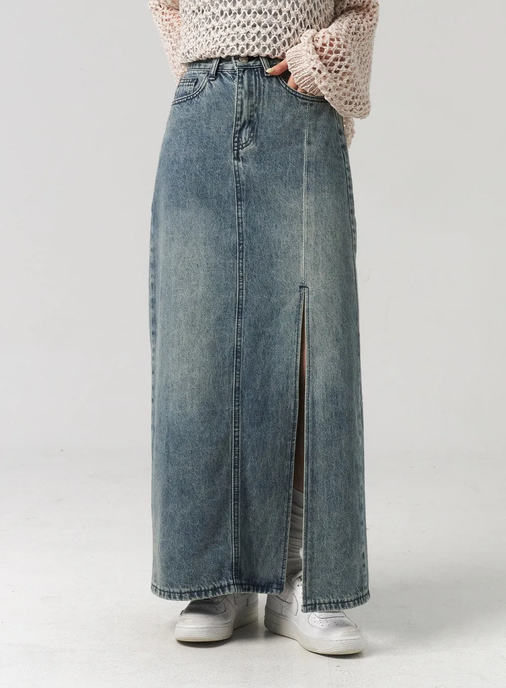 Slit Denim Maxi Skirt CL312