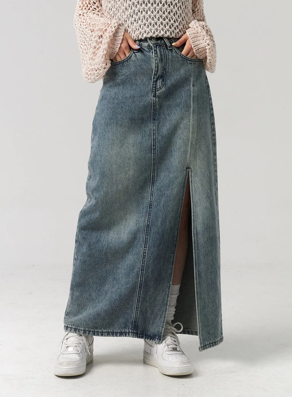 Slit Denim Maxi Skirt CL312