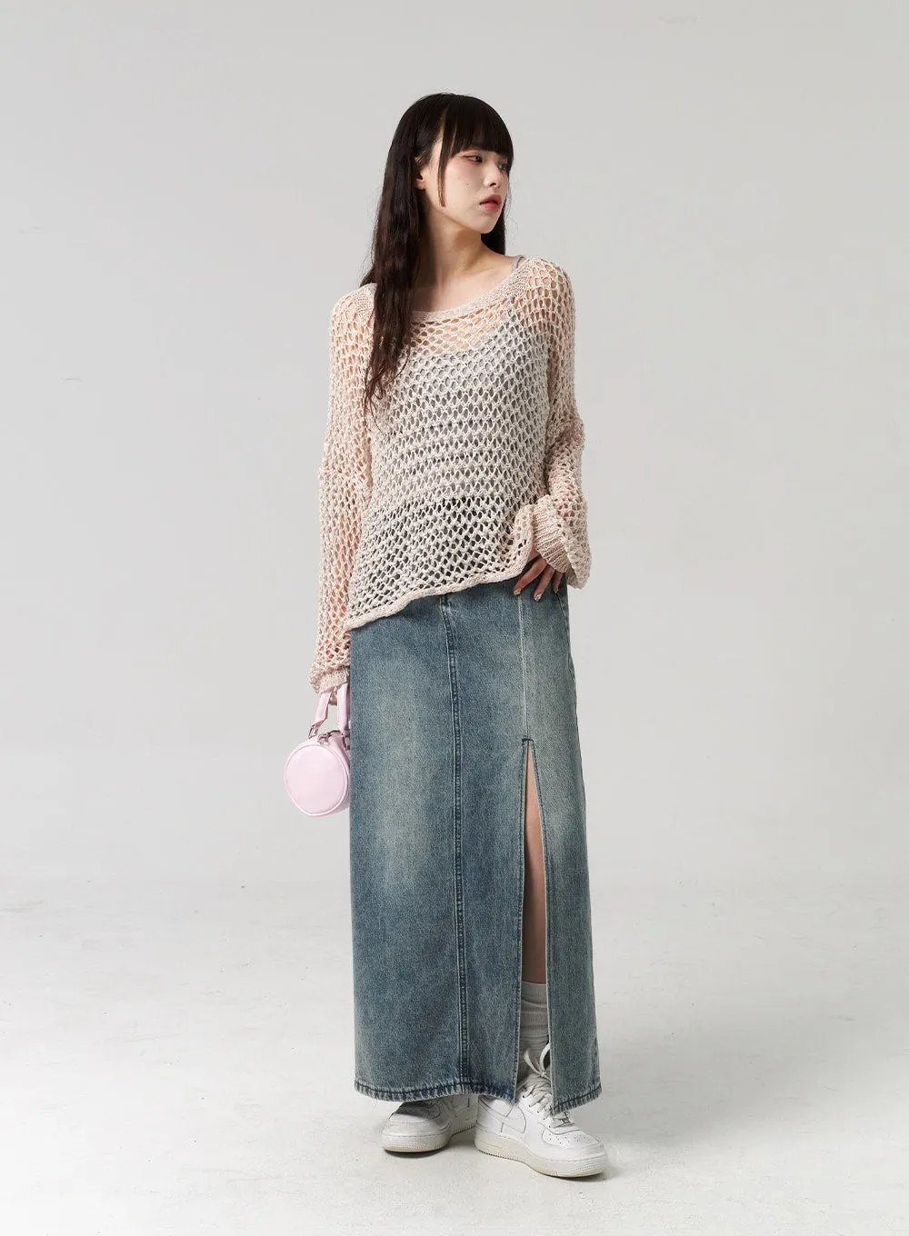 Slit Denim Maxi Skirt CL312