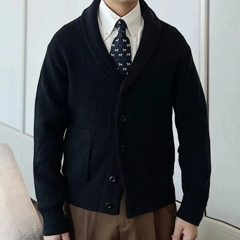 Solid Knitted Lapel Collar Cardigan