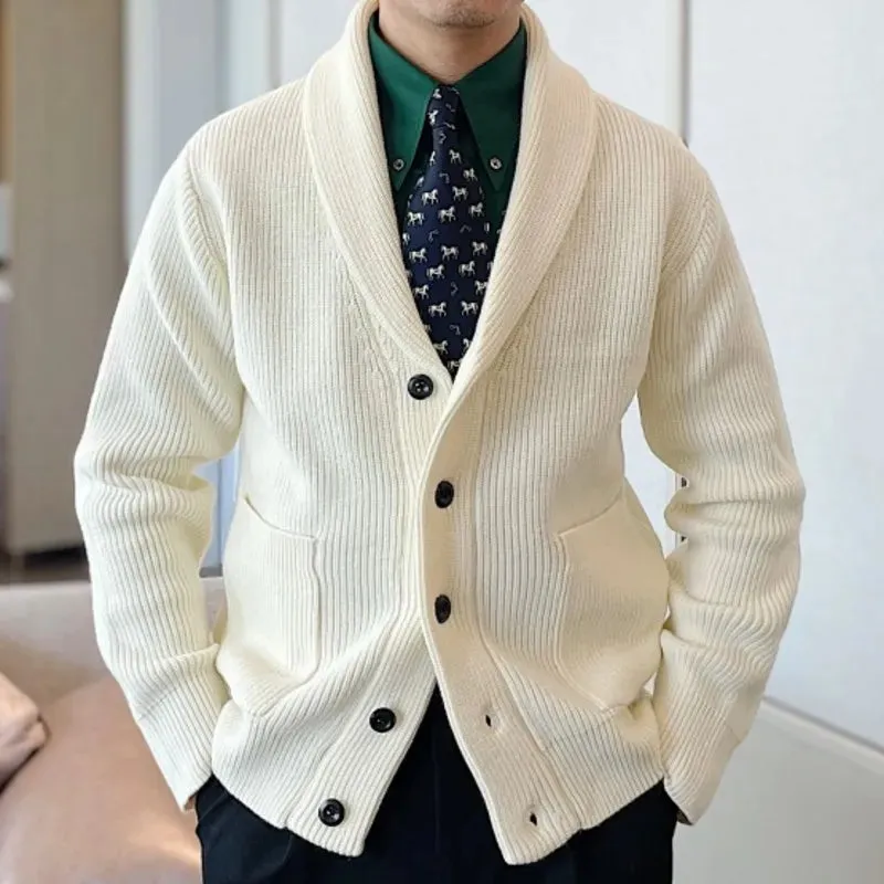 Solid Knitted Lapel Collar Cardigan