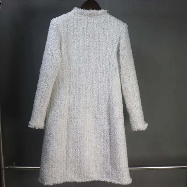 Specially crafted Tweed Long / Short Sheath Dress   Long / Short Coat White White tweed sheath dress Summer Wedding Dress