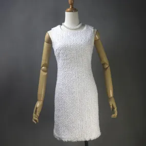 Specially crafted Tweed Long / Short Sheath Dress   Long / Short Coat White White tweed sheath dress Summer Wedding Dress