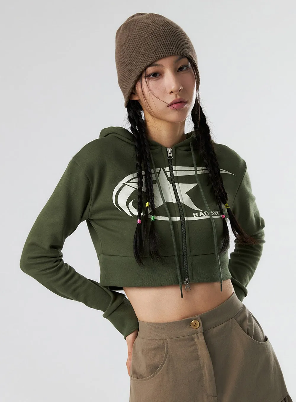 Star Crop Zip Up Hoodie IS327