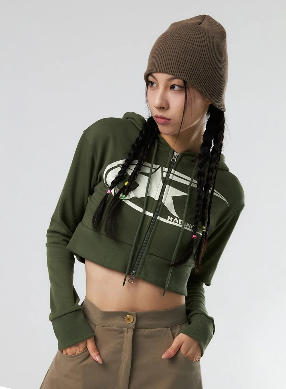 Star Crop Zip Up Hoodie IS327