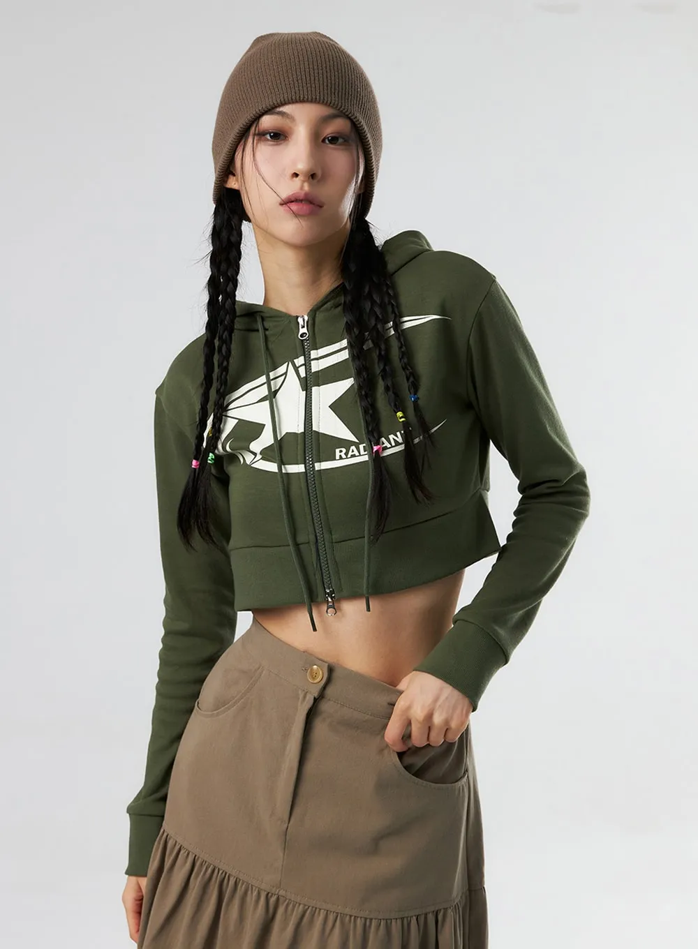 Star Crop Zip Up Hoodie IS327