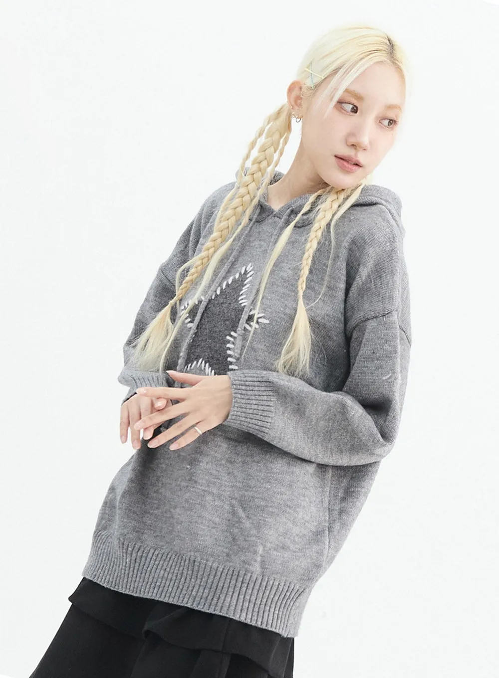 Star Stitched Hoodie Sweater IN327