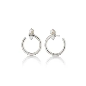 Sterling Silver Midi "Galaxy Wrap Hoop" Earring with Pearl & White Sapphire