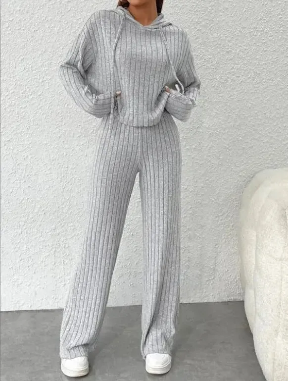 Stripes Long Hoodie Loose 2 Piece Outfit