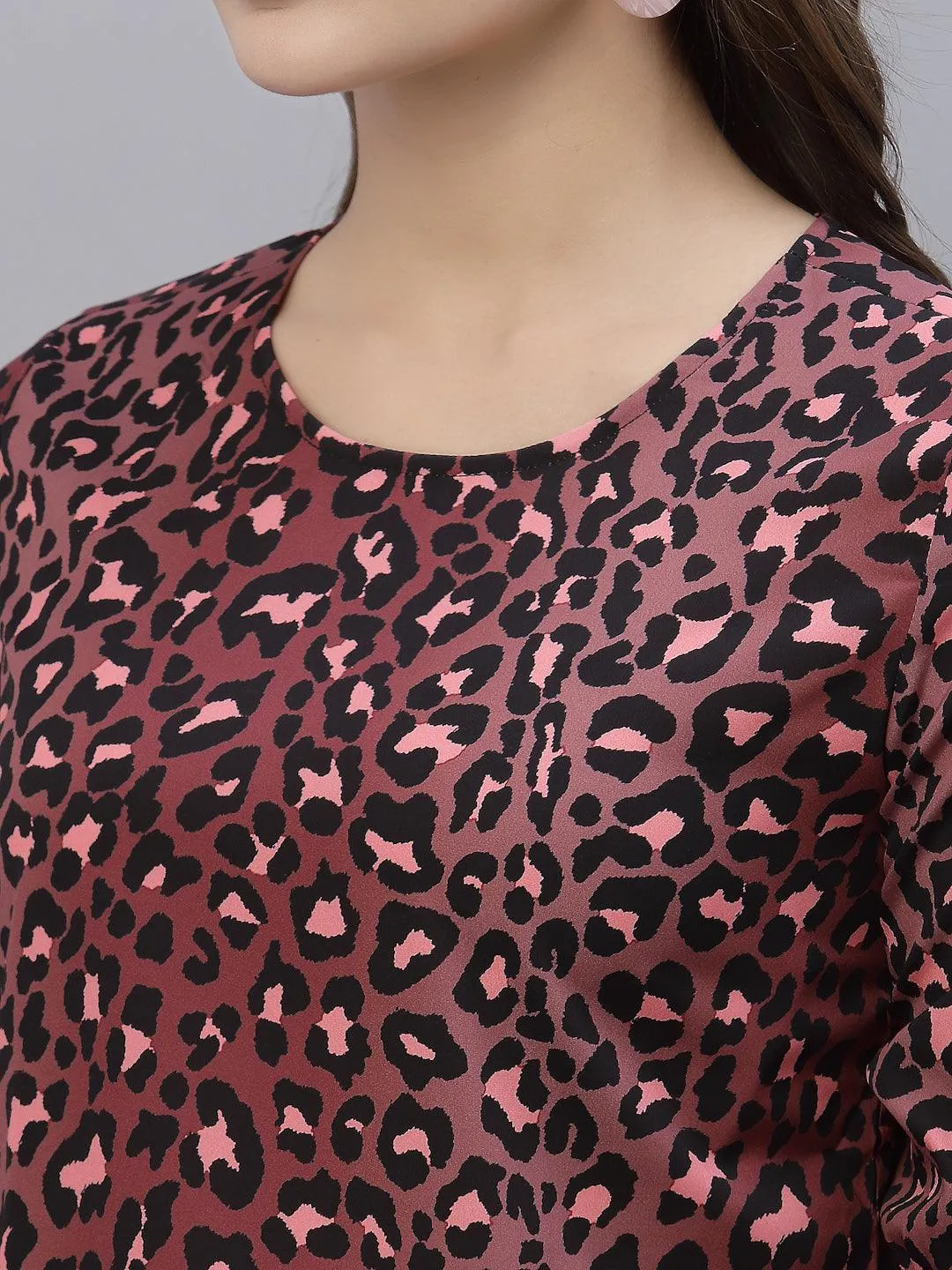 Style Quotient Women Brown and Black Animal Printed Polyester Smart Casual Top