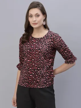 Style Quotient Women Brown and Black Animal Printed Polyester Smart Casual Top