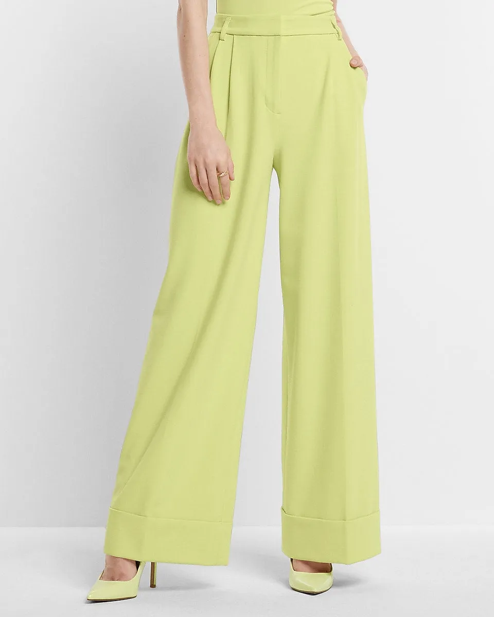 Stylist Super High Waisted Pleated Wide Leg Pant in Lemon Yellow