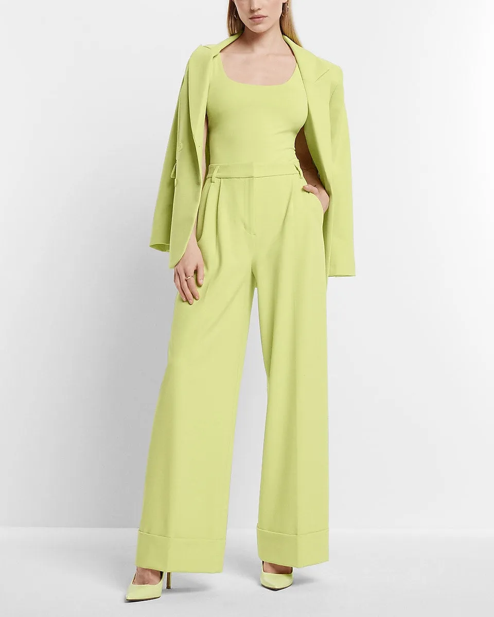 Stylist Super High Waisted Pleated Wide Leg Pant in Lemon Yellow