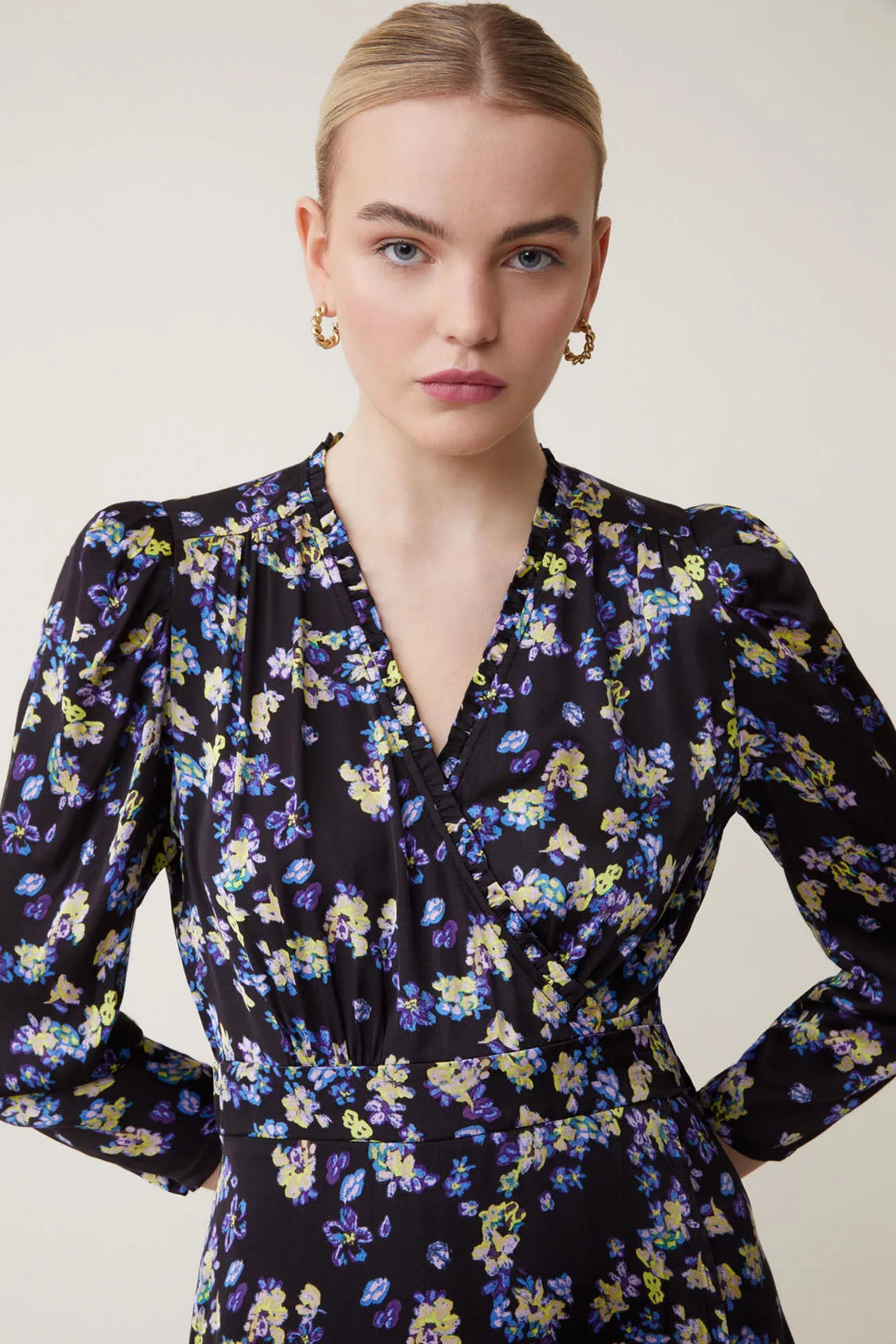 Suncoo Violet Floral Wrap Dress