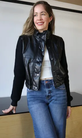 Sweater Sleeve Vegan Leather Jacket