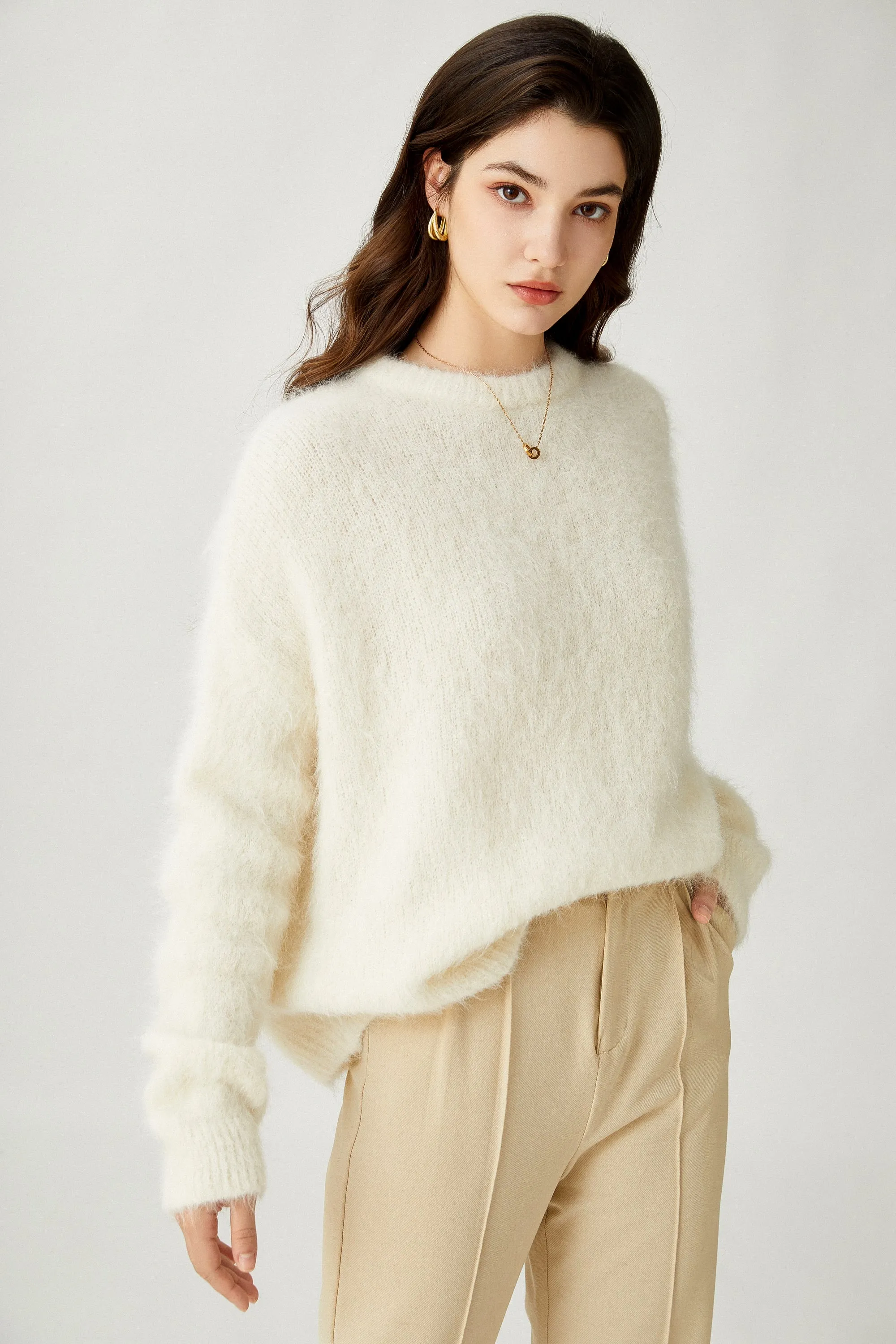 Sylphide | Oceane White Furry Alpaca Sweater