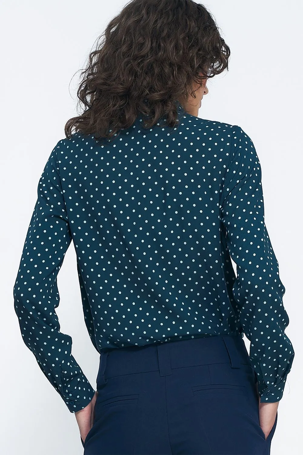 TEEK - Green Polka Dot Collared Buttoned Long Sleeve Shirt