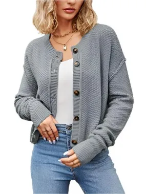 TEEK - Heather Grey Button Ribbed Shoulder Cardigan