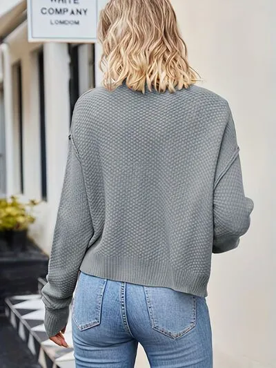 TEEK - Heather Grey Button Ribbed Shoulder Cardigan