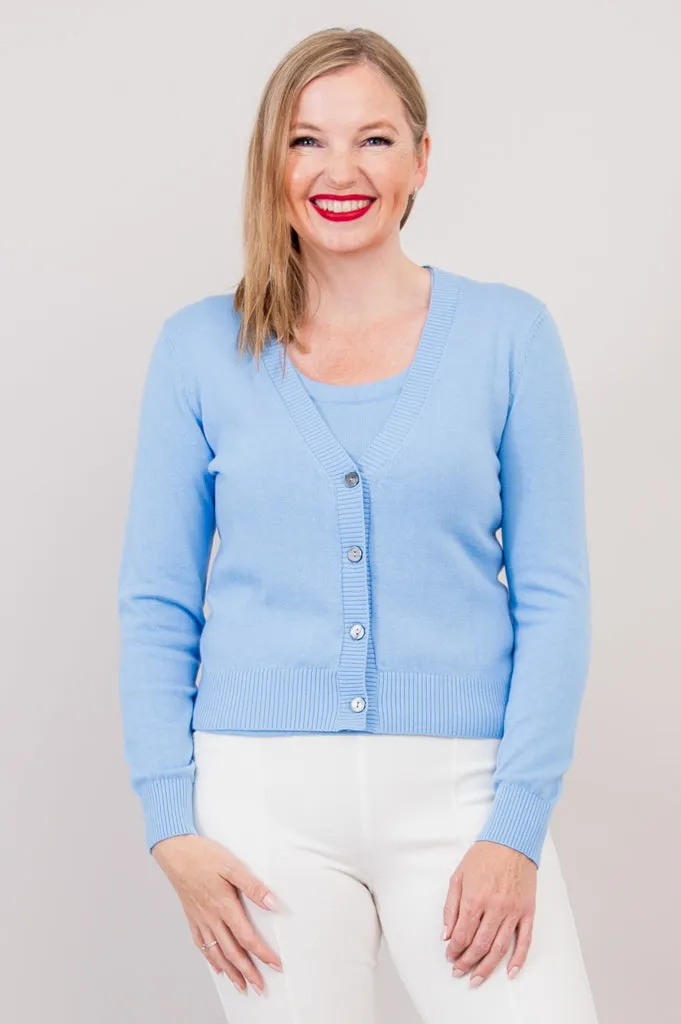 Tellie Cardigan, Blue, Cotton