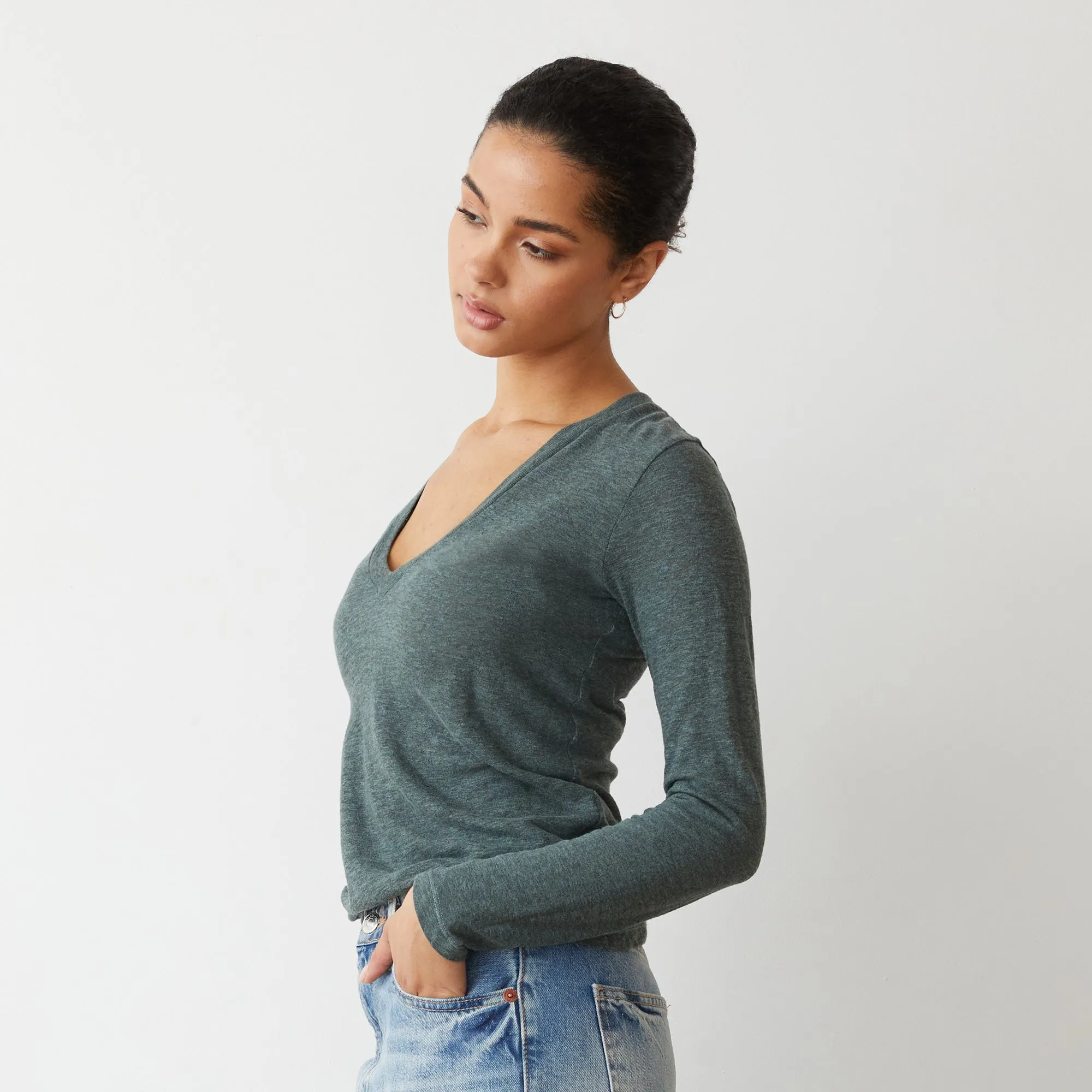 Textured Tri Blend Long Sleeve V