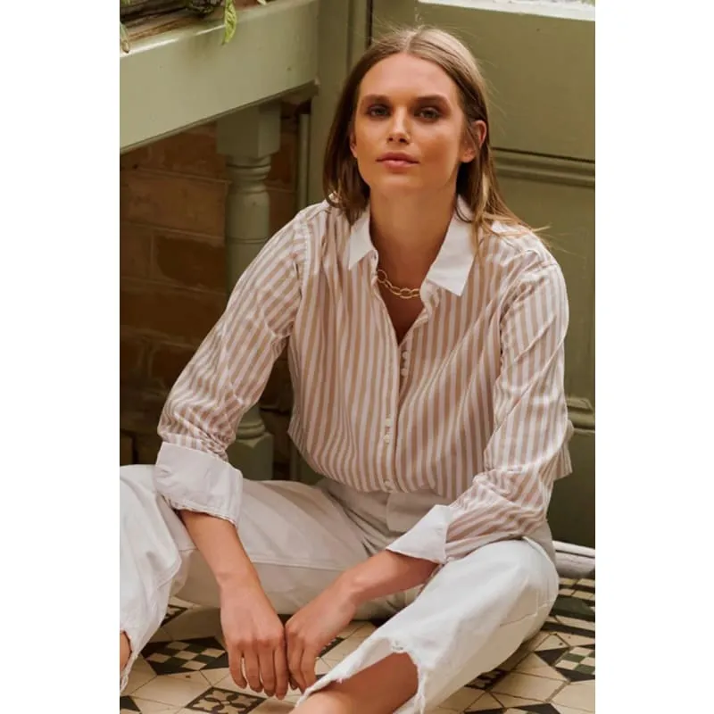 The Bianca Classic Banker Shirt | Stone Stripe