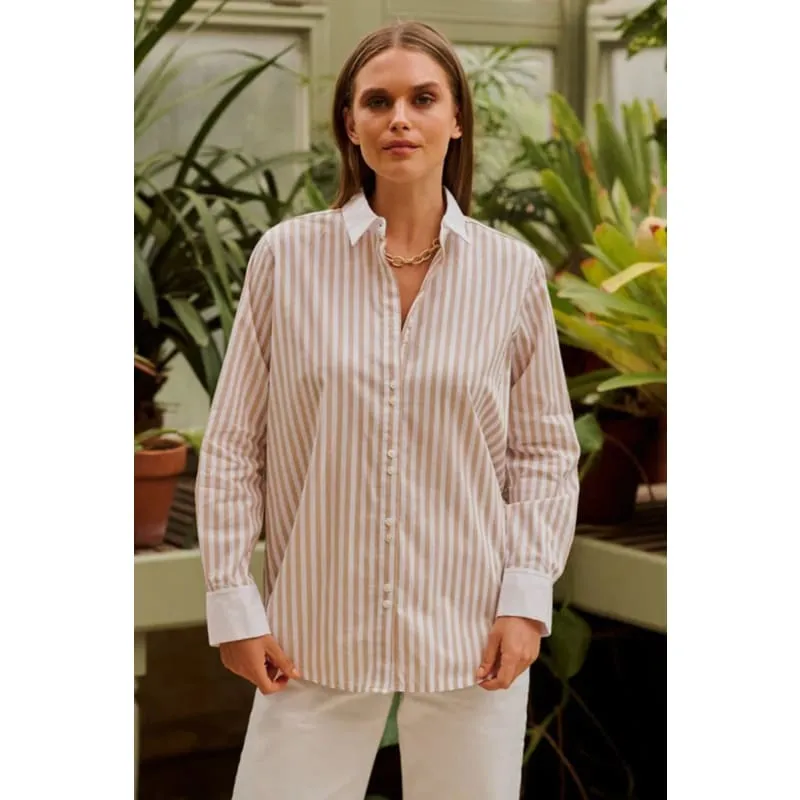 The Bianca Classic Banker Shirt | Stone Stripe