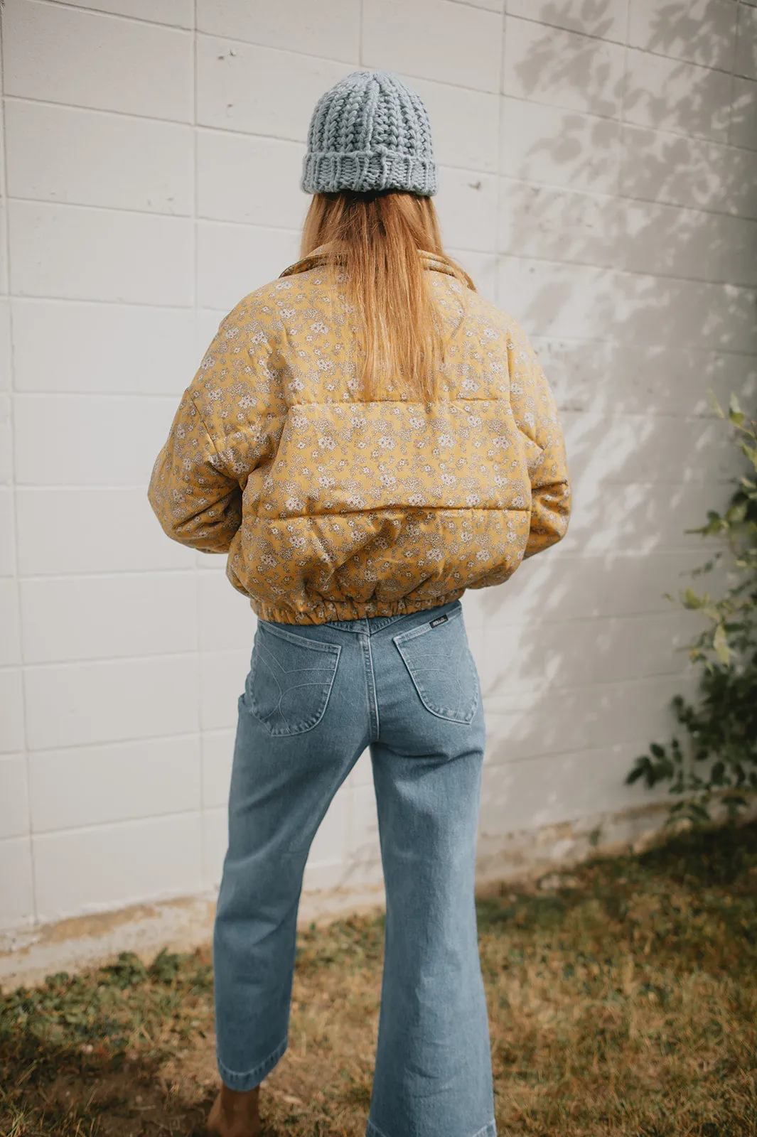 The Ditsy Puffy Jacket - Mustard Floral - PLUS