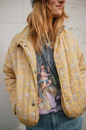 The Ditsy Puffy Jacket - Mustard Floral - PLUS